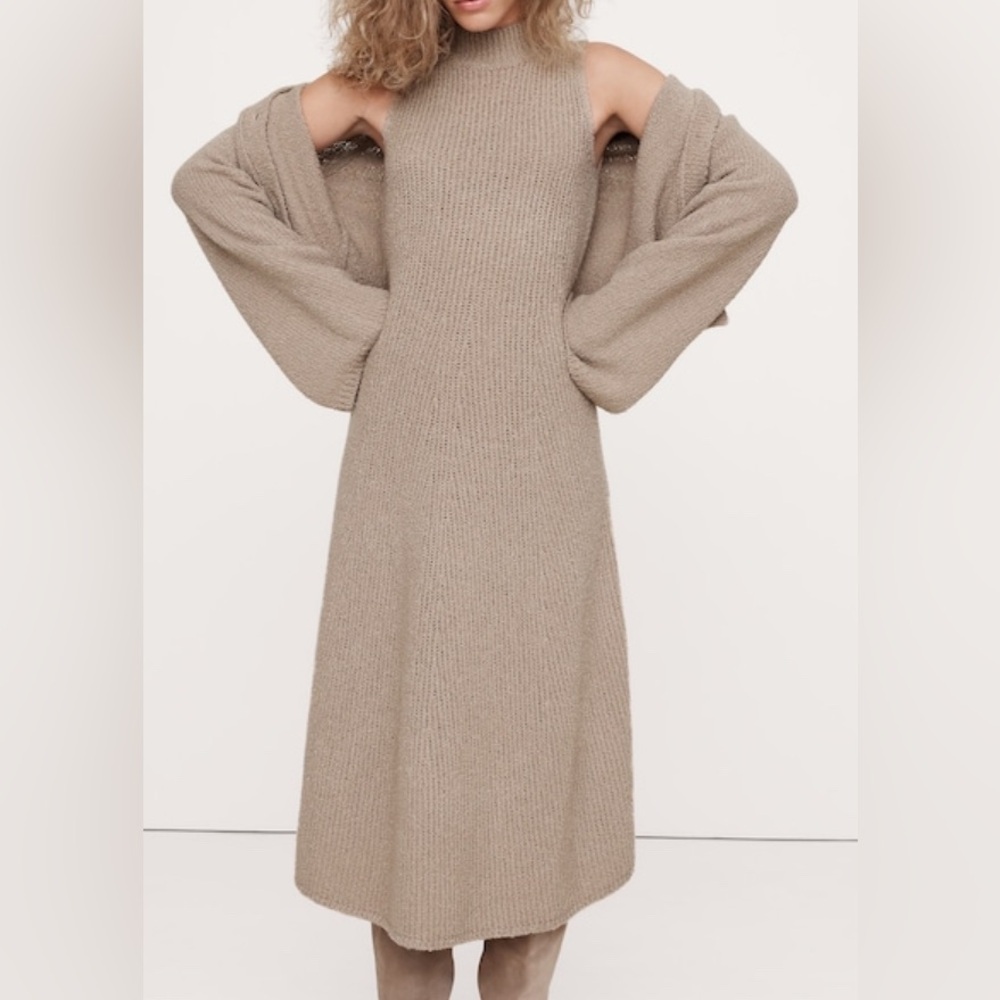 BANANA REPUBLIC MERINO-BLEND MOCK-NECK MIDI SWEATER DRESS - Picture 4 of 8